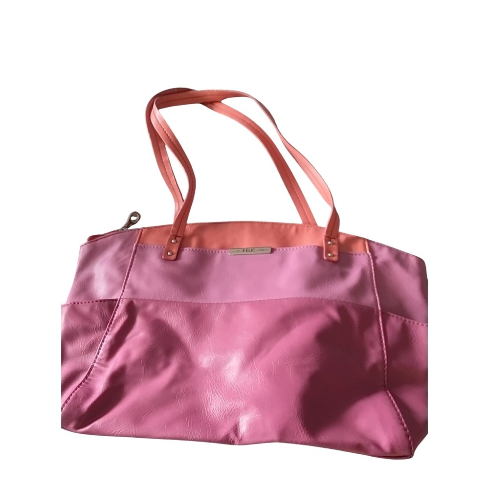 Relic by Fossil‎ Pink Coral Colorblock Faux Leather Tote Bag Shoulder Purse